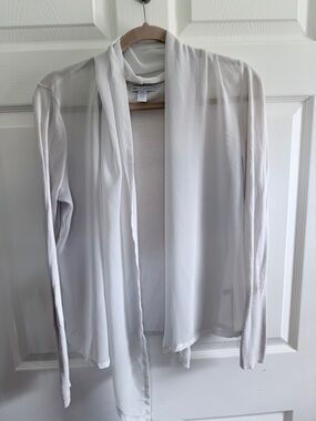 GAP White Sheer Silk Drape Front Cardigan